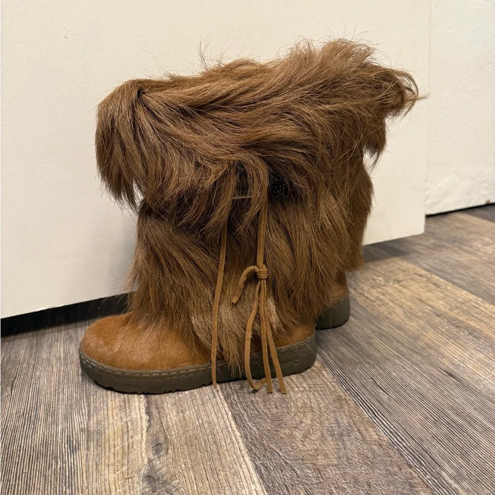 Bearpaw Kola Fur Boots Brown Suede Goat Fur Winter Boots Size 6 - Picture 5 of 5